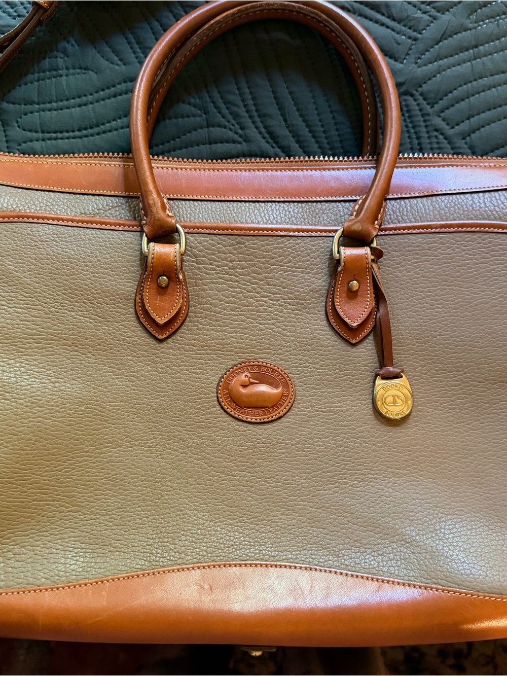 Dooney & Bourke Taupe and Cognac Pebble Leather Briefcase